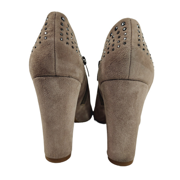 Enzo Angiolini Heeled Ankle Boots Booties sz 7 M Kaiser Suede Beige Embellished - Picture 7 of 11